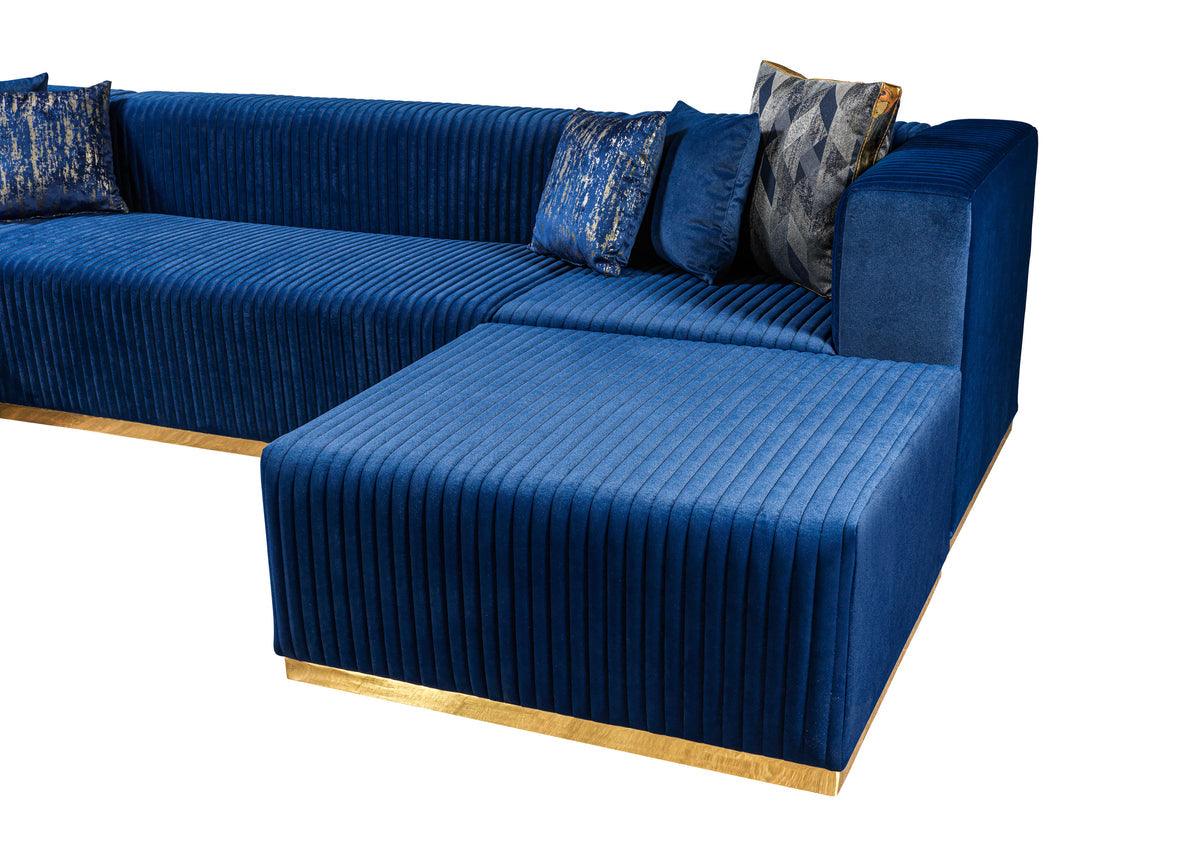 Front view of Elizabeth Blue Velvet sectional sofa