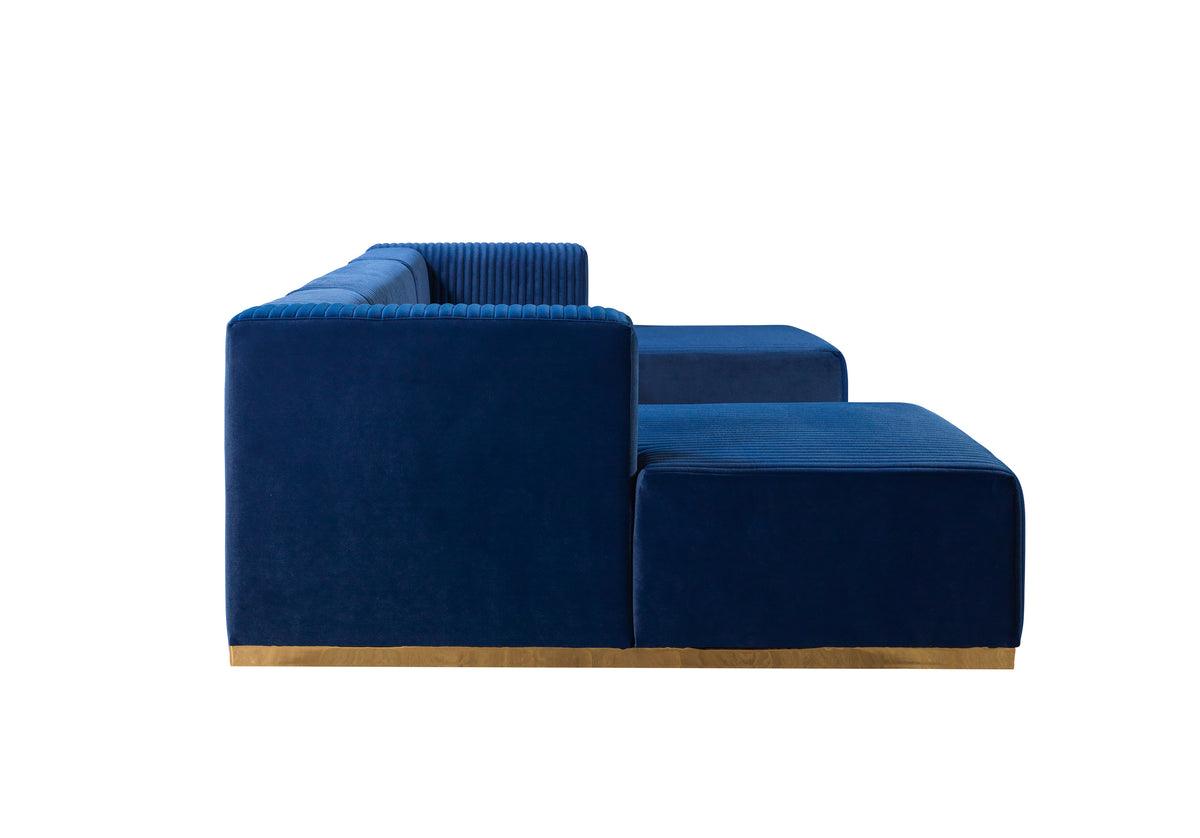 Detail shot of sectional sofa arm and upholstery