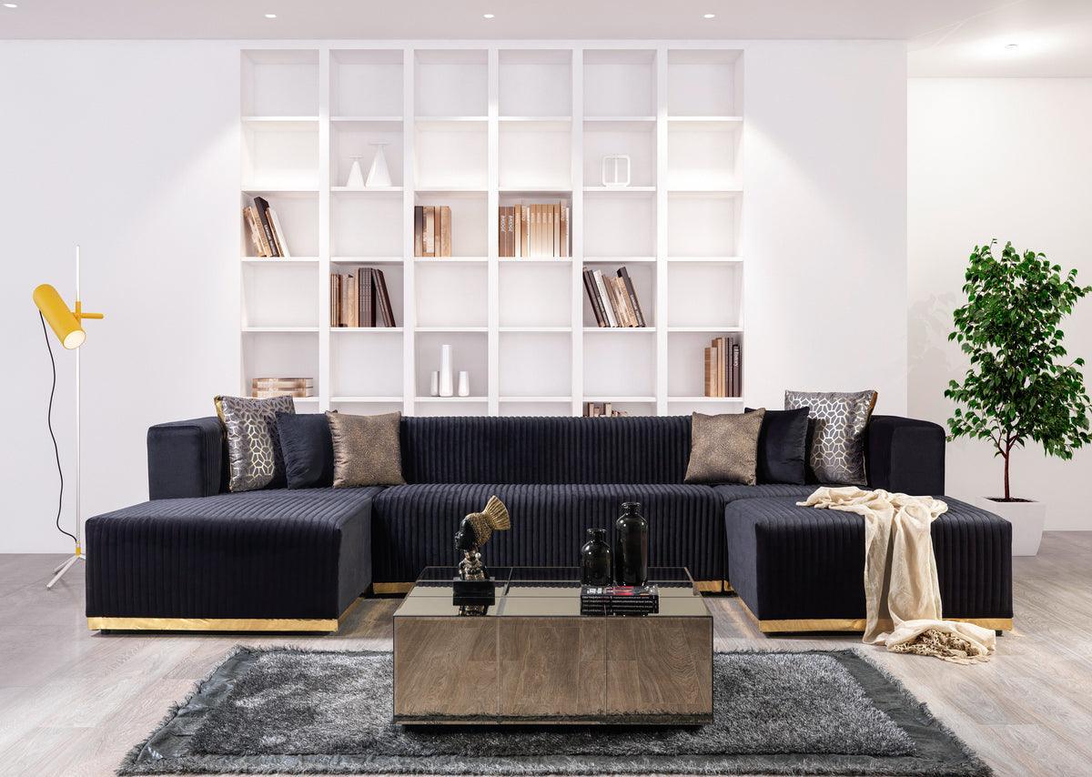 Elizabeth Black Velvet 4-Piece Sectional Sofa