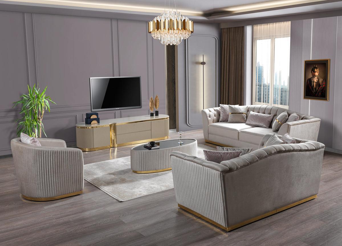 Milena Ivory Velvet Sofa and Loveseat set front view