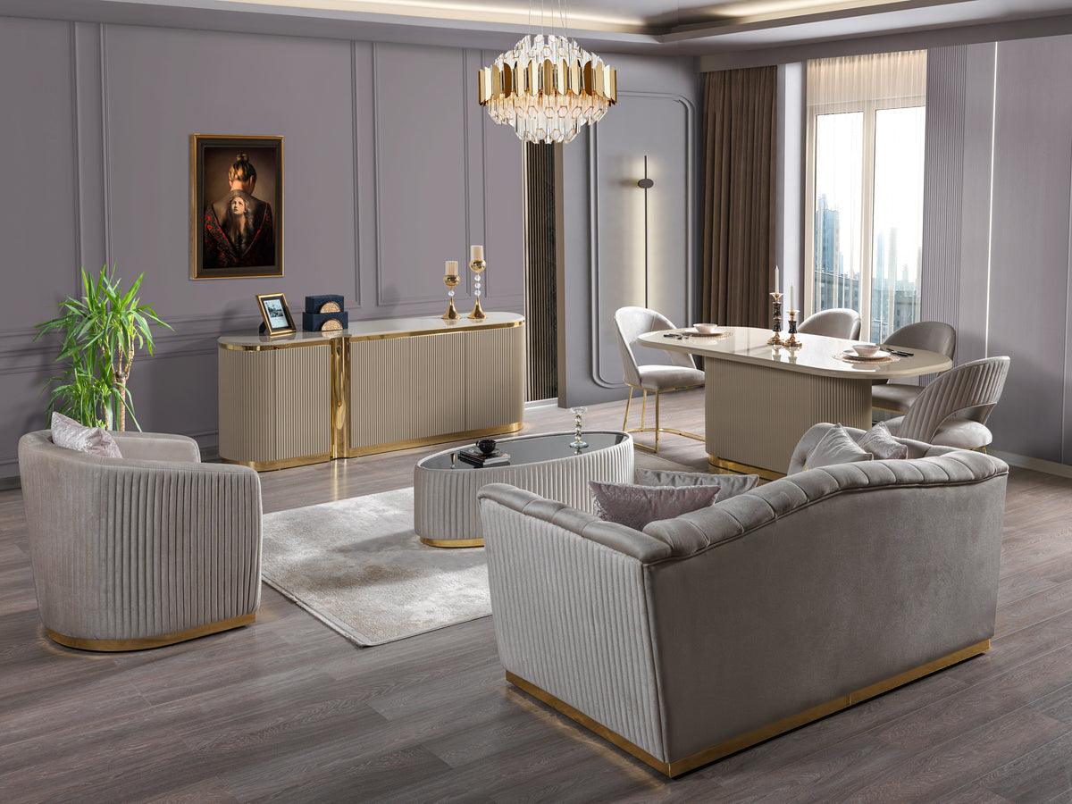 Milena Ivory Velvet Sofa and Loveseat set front view