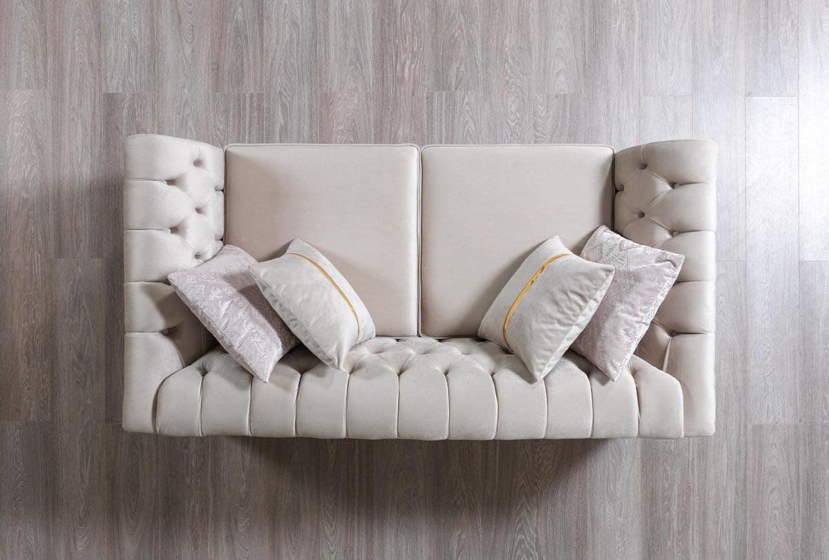 Milena Ivory Velvet Sofa and Loveseat set front view