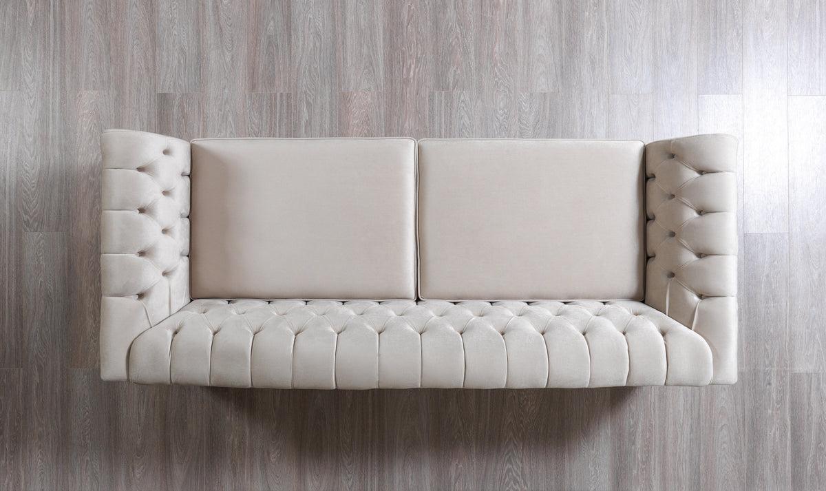 Milena Ivory Velvet Sofa and Loveseat set front view
