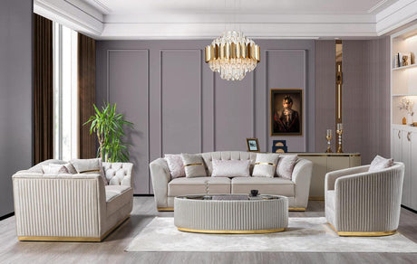 Milena Ivory Velvet Sofa and Loveseat set main view