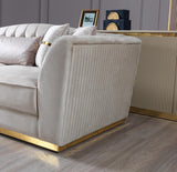 Milena Ivory Velvet Sofa and Loveseat set front view