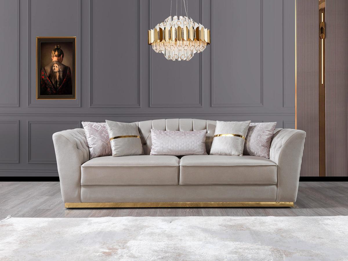 Milena Ivory Velvet Sofa and Loveseat set front view