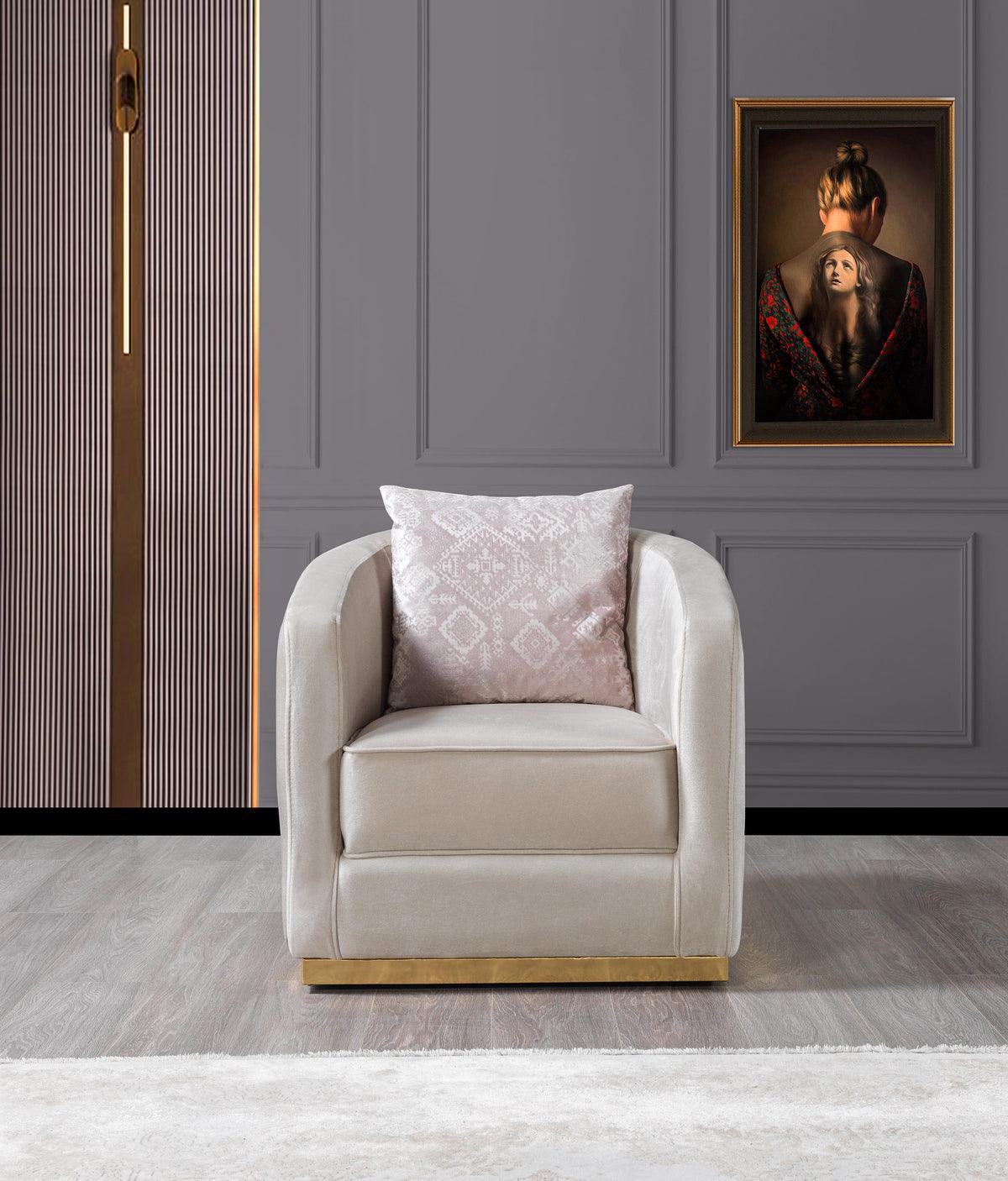 Milena Ivory Velvet Sofa and Loveseat set front view
