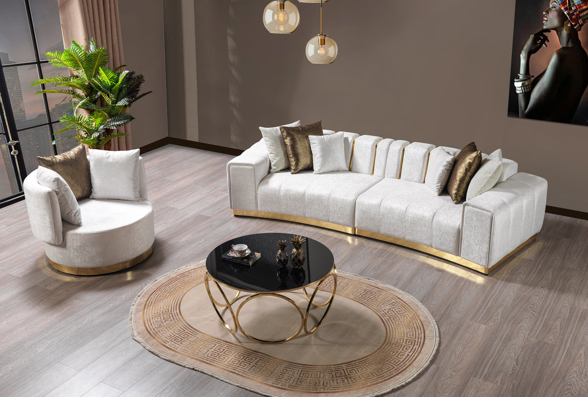 Anne Ivory ivory velvet curved sectional sofa close-up detail
