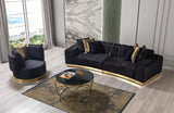 Room view of Michelle Black Velvet Curved Sectional sofa setup