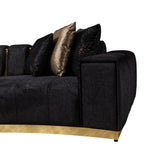 Anne Black Velvet Curved Sectional sofa room with rug