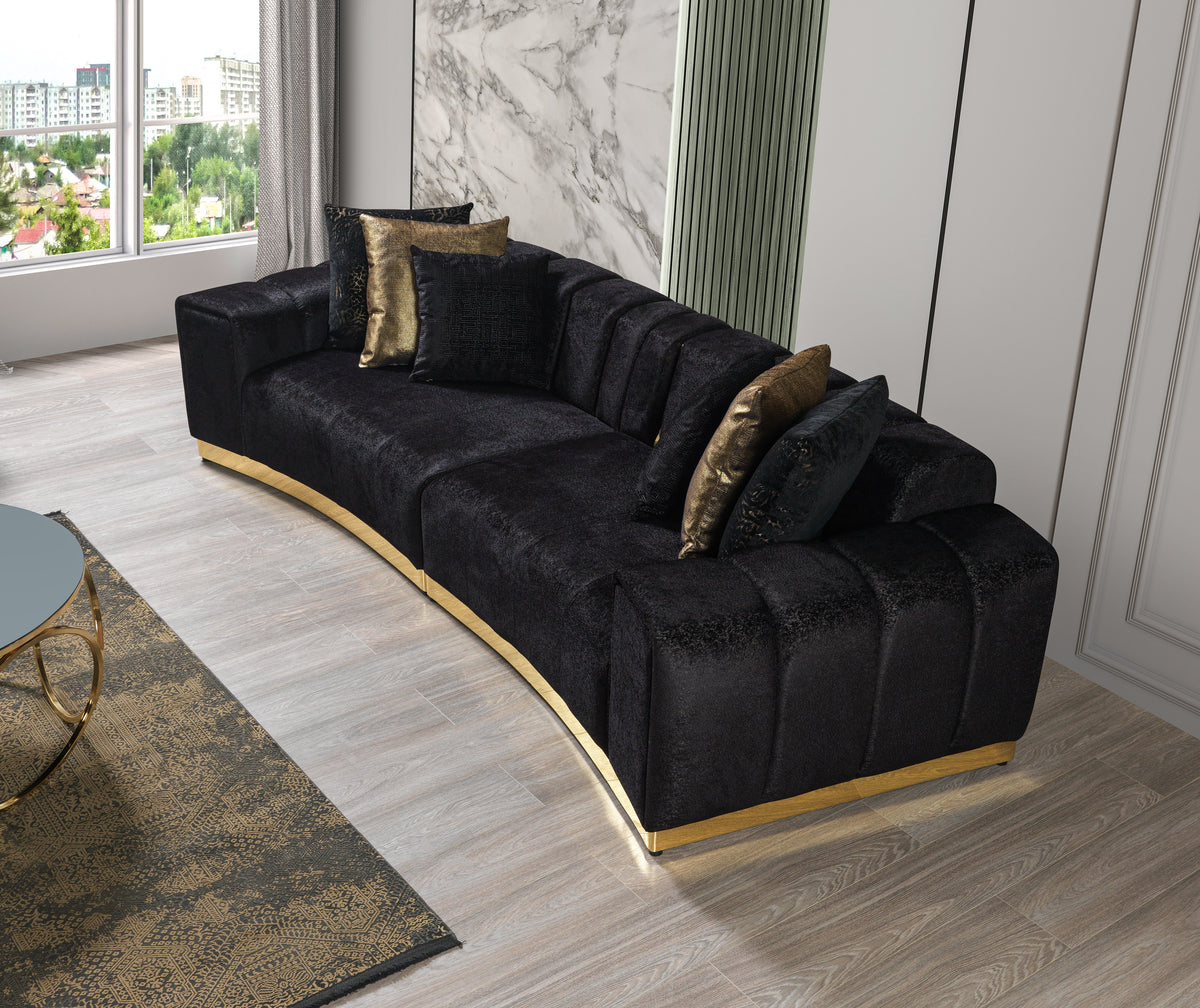 Anne Black Velvet Curved Sectional sofa front angle