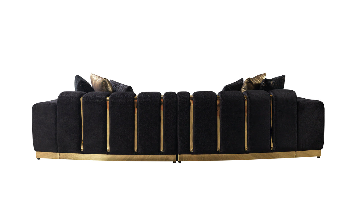 Side angle showing curve of Michelle black sectional
