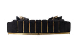 Anne Black Velvet Curved Sectional sofa side view with cushions