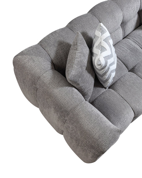 living area with Lili Gray Bouclé RAF Sectional Sofa