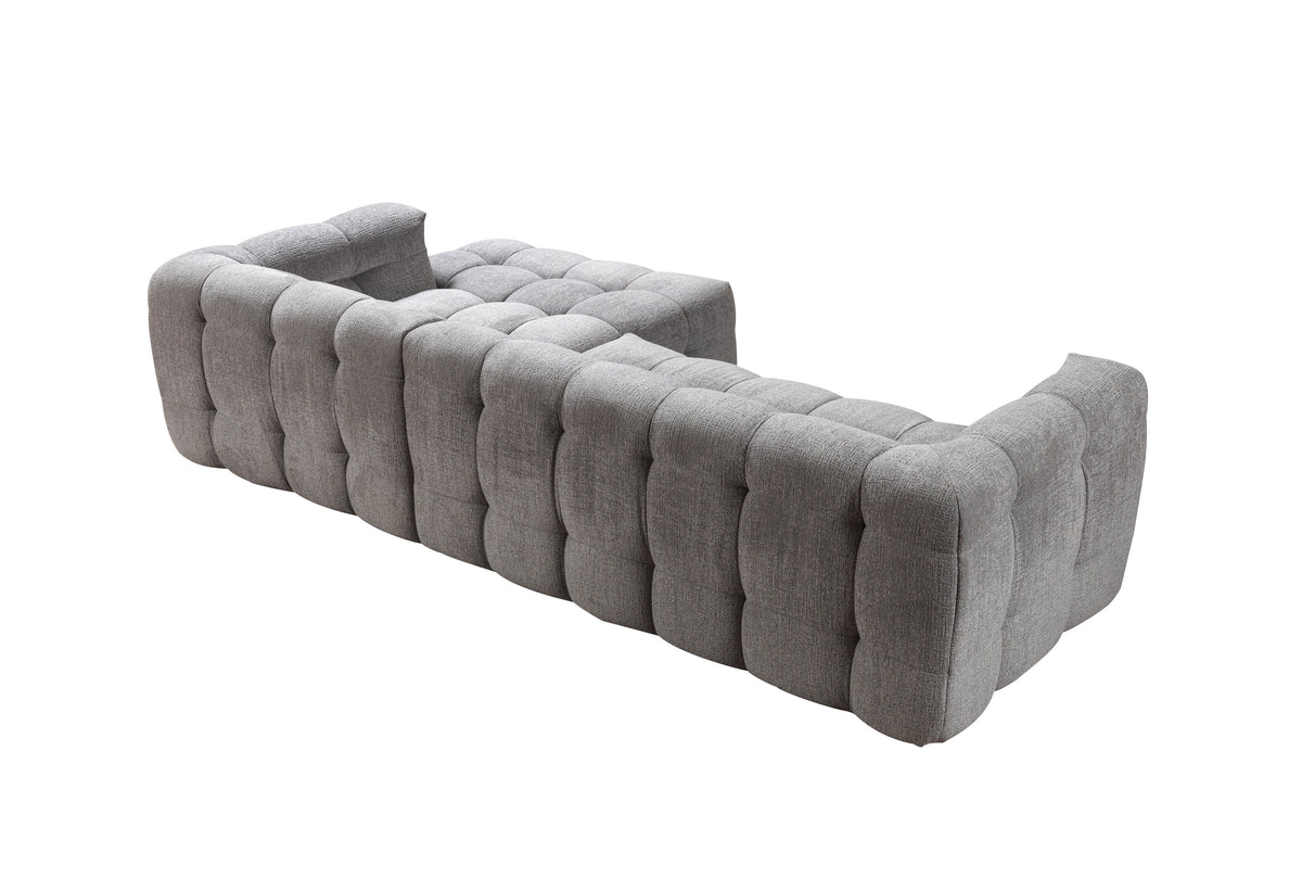 detailed upholstery stitching on Lili Gray Bouclé RAF Sectional Sofa
