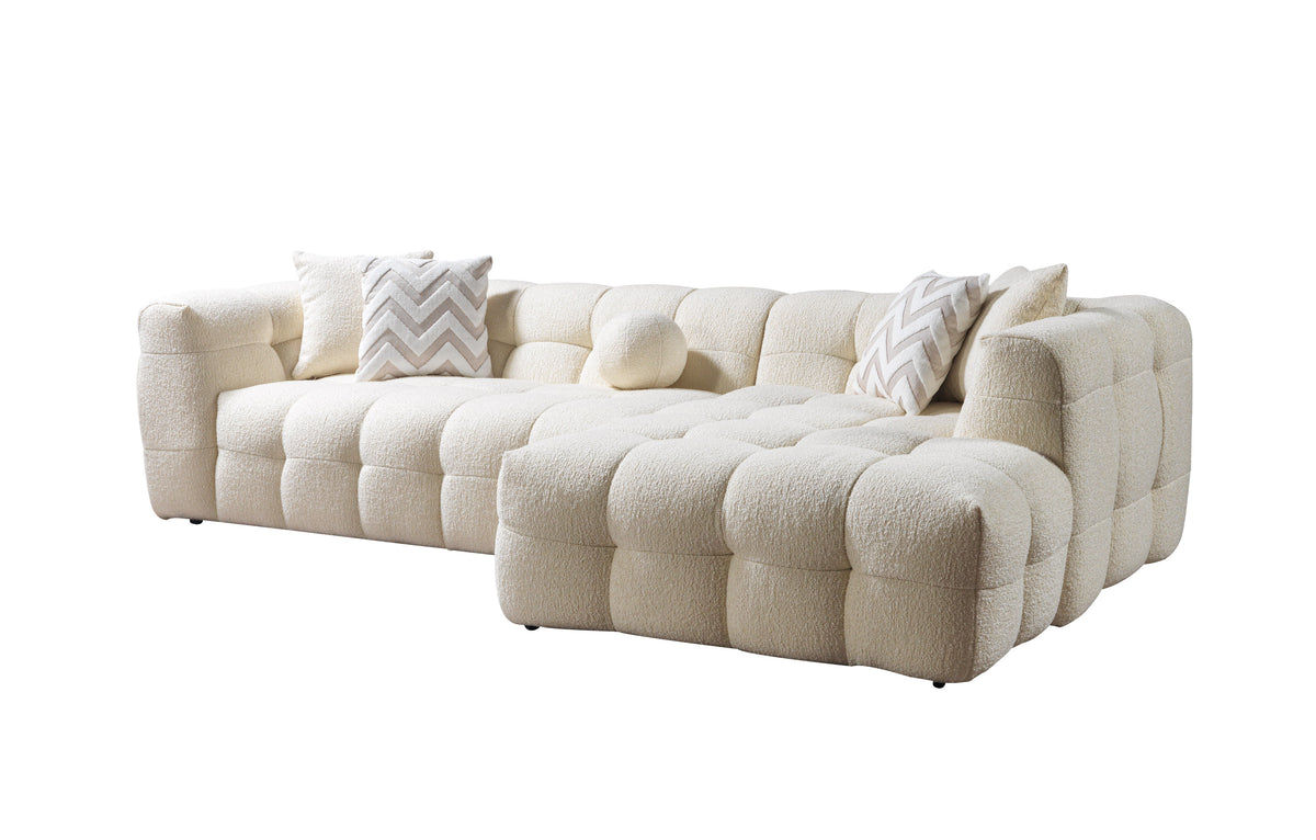 front perspective of Lili Ivory Boucle RAF sectional sofa