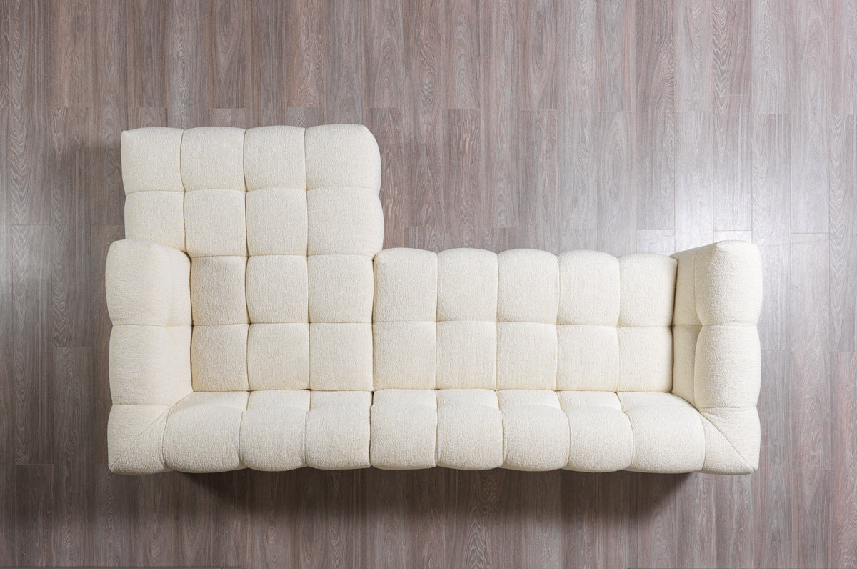 close-up detail of boucle texture on Lili sectional