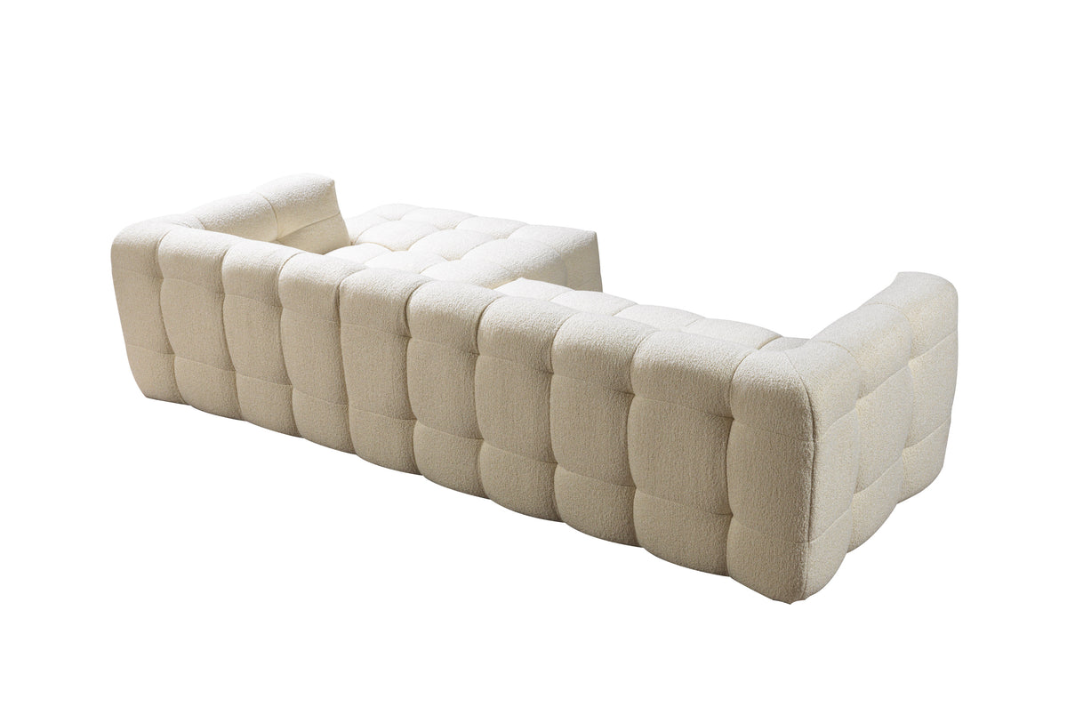 detail close-up of Lili Ivory Boucle RAF sectional stitching