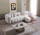 Detail of ivory boucle fabric on Elly RAF Sectional