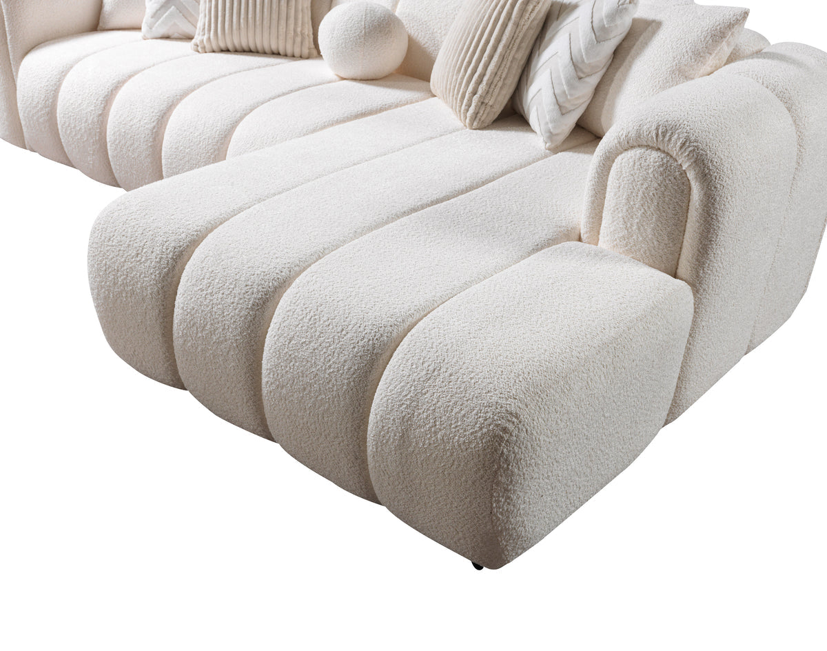 Close fabric detail of sectional sofa