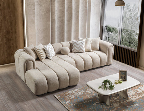 Elly Sand Boucle sectional sofa main view angle