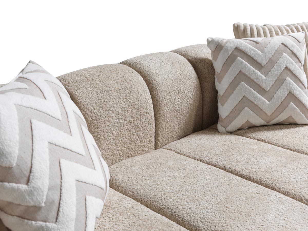 Elly Sand Boucle sectional sofa room view