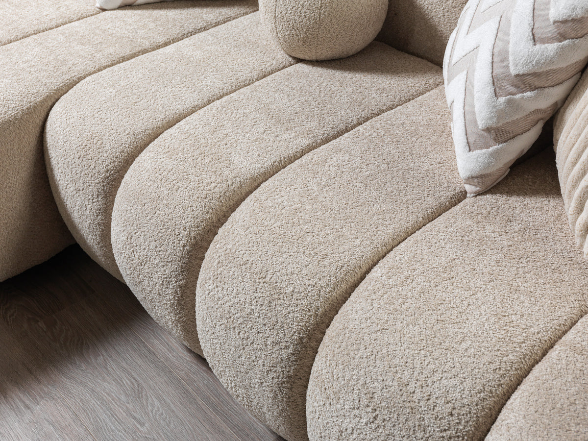 Elly Sand Boucle sectional sofa front angle