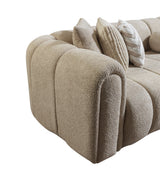 Side view of Elly Sand boucle fabric sofa