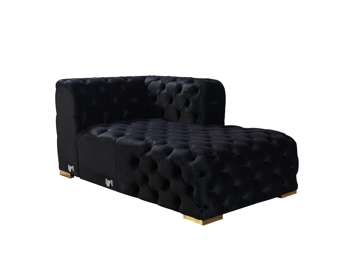main front view of Seva Black Velvet Double Chaise Sectional sofa