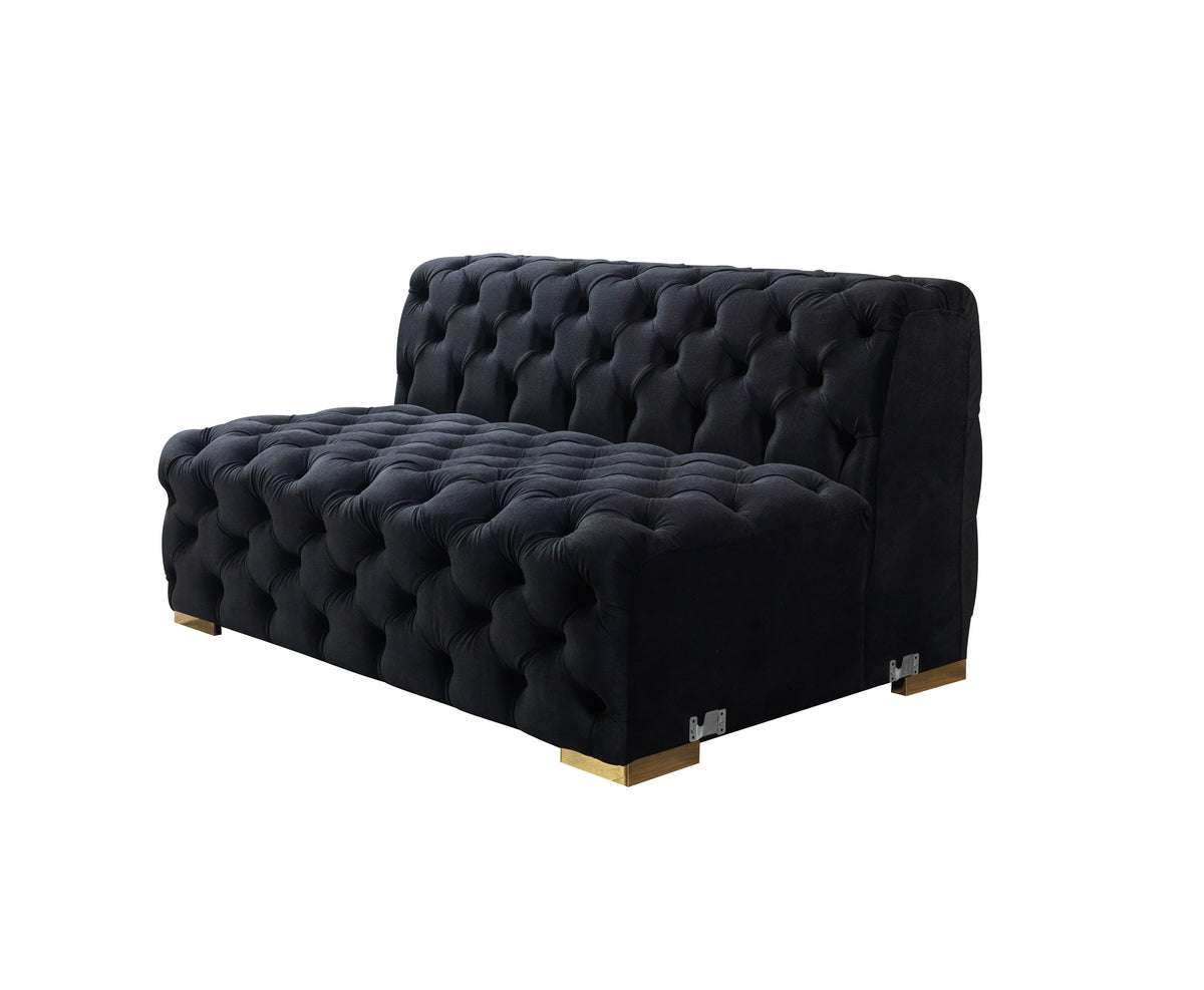 side angle showing chaise seating on Seva Black Velvet Double Chaise Sectional