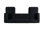 side perspective of Seva Black Velvet Double Chaise Sectional sofa