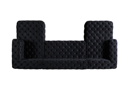 side perspective of Seva Black Velvet Double Chaise Sectional sofa