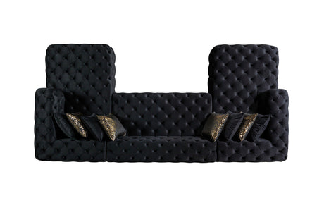 front-facing view of Seva Black Velvet Double Chaise Sectional sofa