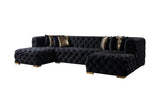 living room layout with Seva Black Velvet Double Chaise Sectional sofa