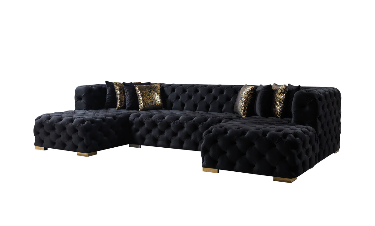 living room layout with Seva Black Velvet Double Chaise Sectional sofa
