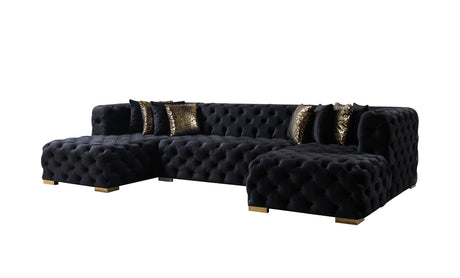 living room layout with Seva Black Velvet Double Chaise Sectional sofa