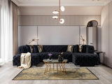 side view of Seva Black Velvet Double Chaise Sectional sofa