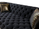 side profile of Seva Black Velvet Double Chaise Sectional sofa