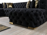 angled front view of Seva Black Velvet Double Chaise Sectional sofa