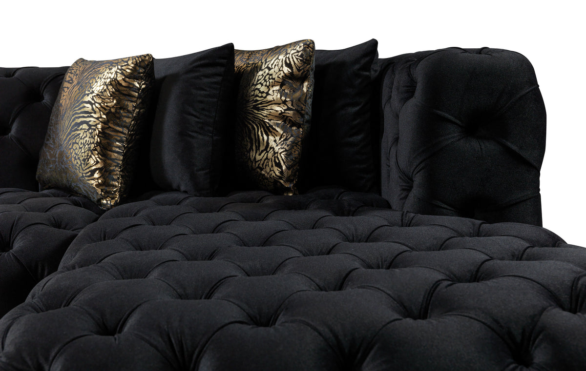 close-up of sectional sofa cushions and velvet fabric