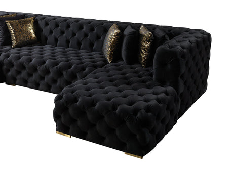 wide room view featuring Seva Black Velvet Double Chaise Sectional sofa