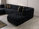 room view showing Seva Black Velvet Double Chaise Sectional in living space