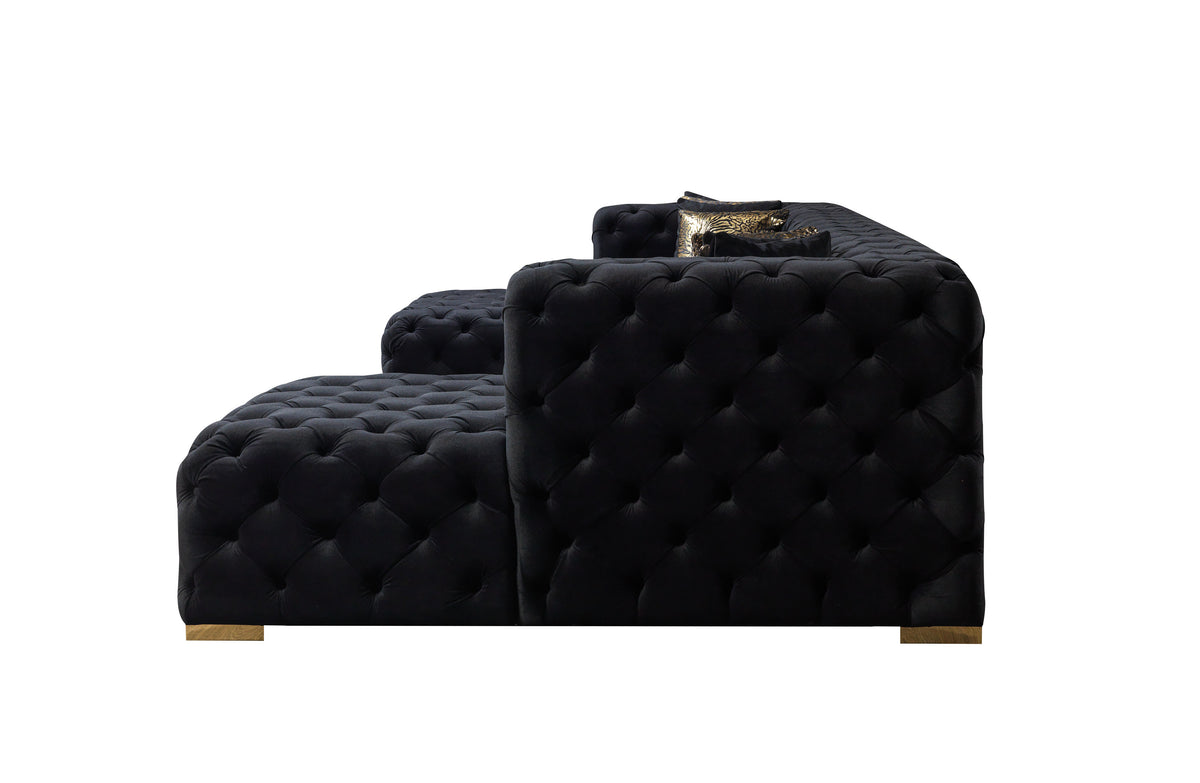 room scene with Seva Black Velvet Double Chaise Sectional sofa