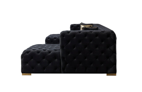room scene with Seva Black Velvet Double Chaise Sectional sofa