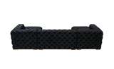 side shot highlighting chaise sections on Seva Black Velvet Double Chaise Sectional