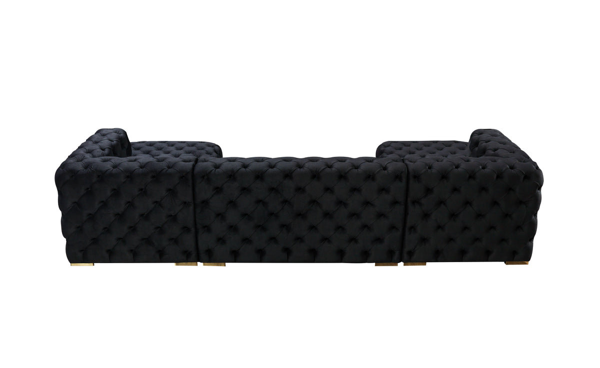 side shot highlighting chaise sections on Seva Black Velvet Double Chaise Sectional