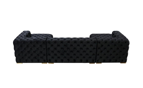 side shot highlighting chaise sections on Seva Black Velvet Double Chaise Sectional