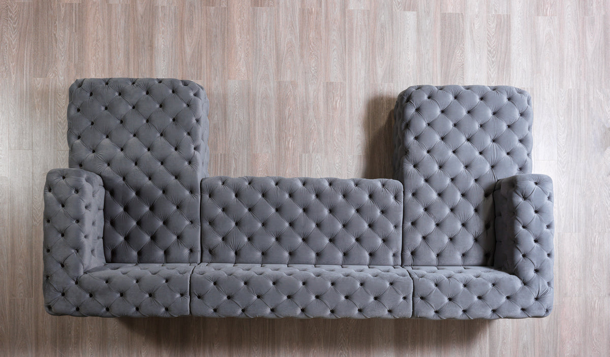 Front view of Seva Gray Velvet Double Chaise Sectional