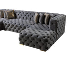 Detailed stitching on Seva Gray Velvet sectional
