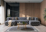 Side view of Seva Gray Velvet Double Chaise Sectional sofa